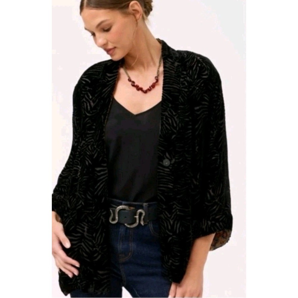 Johnny Was Merhawi Reversible Kimono XXL Black Burnout Velvet Dragon Floral NEW - Picture 3 of 16
